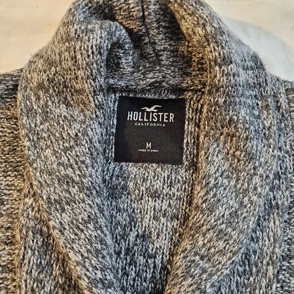 Hollister Men's M Shawl Collar Button Cardigan Sweater Gray/Black Wool Blend - Picture 2 of 6